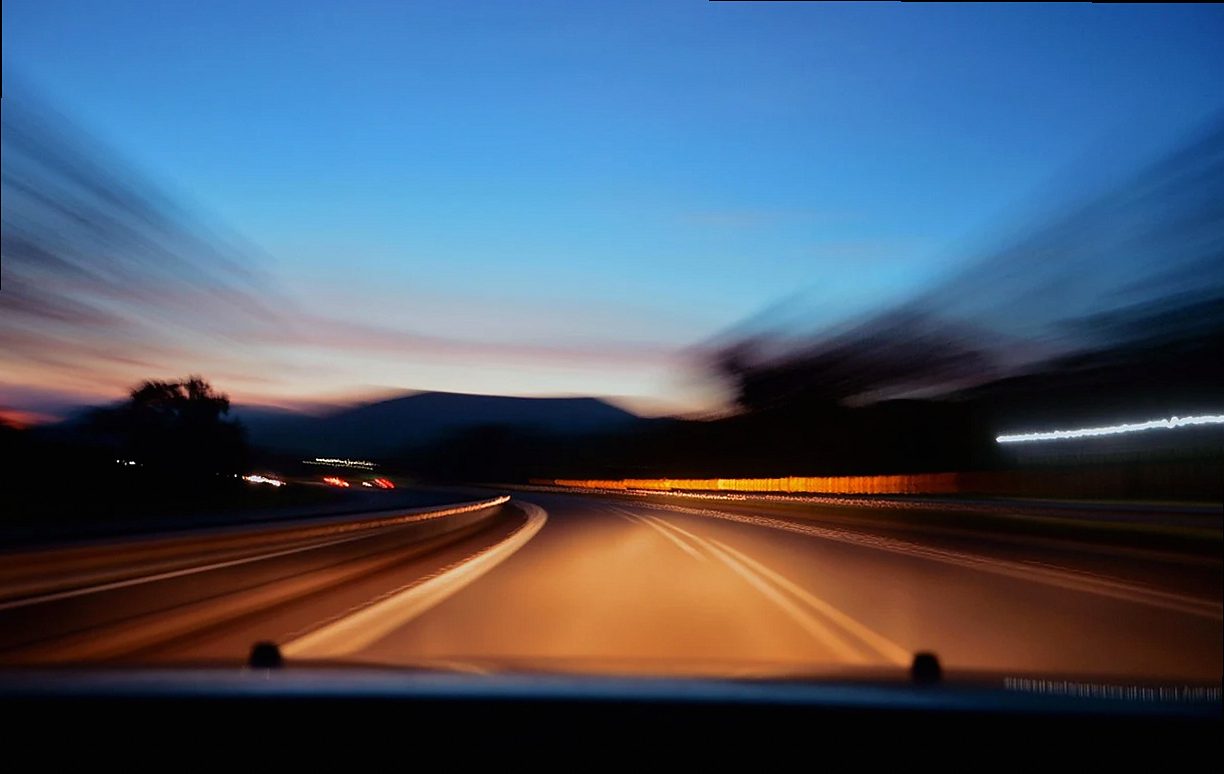 car, car wallpapers, driving, road, highway, night, evening, dark, automotive, blue car, blue road